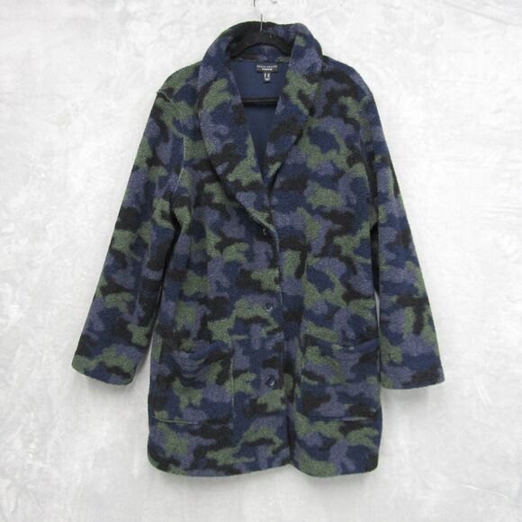 Susan Graver Jackets & Blazers - Susan Graver Weekend Sherpa Polar Fleece Coat In Navy Blue & Camo 2X